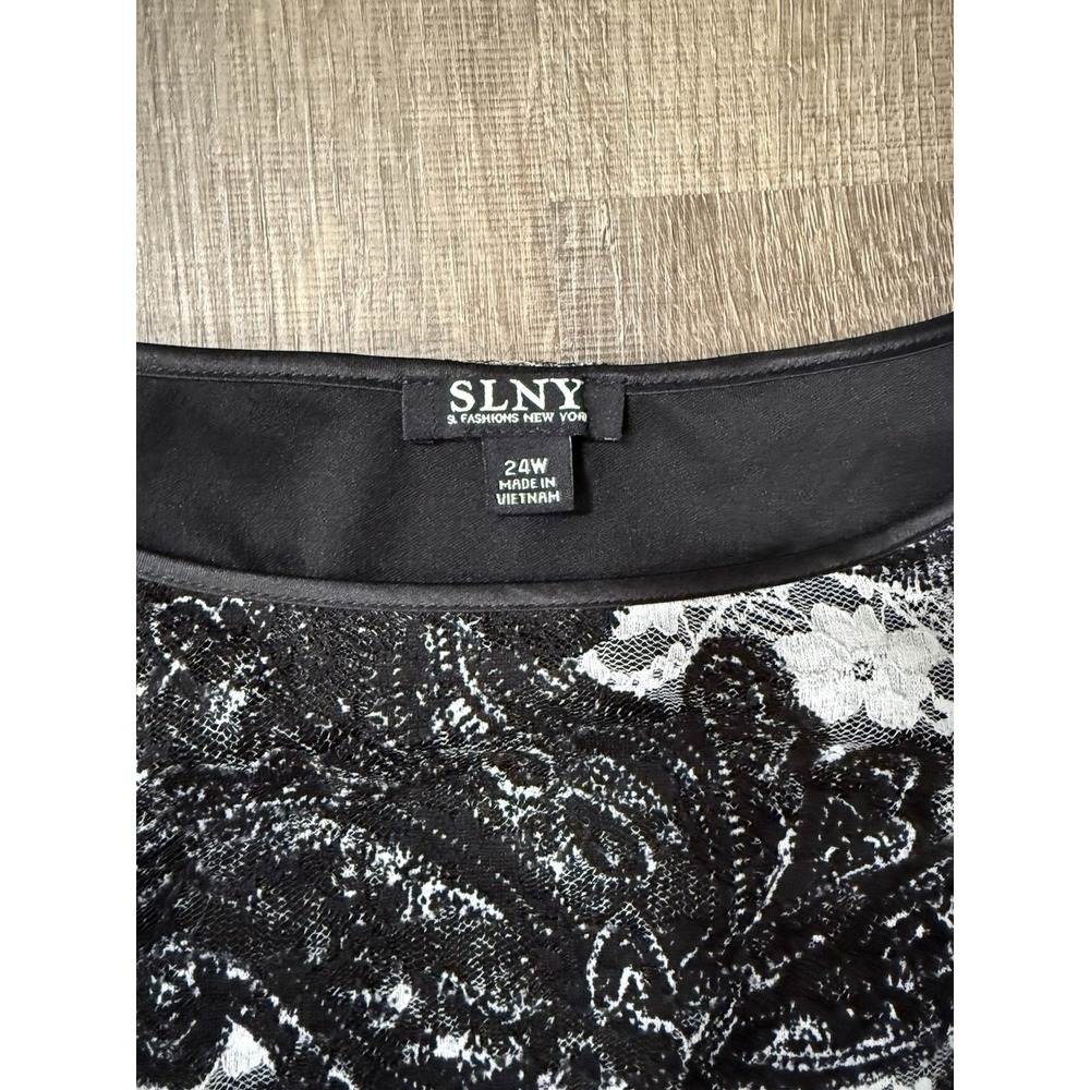 SLNY Floral Paisley Lace Black And White Tiered Top Sleeveless Size 24w - Picture 5 of 7
